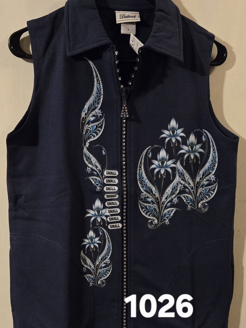 Navy Sleeveless Zip Vest with Floral Embroidery Set